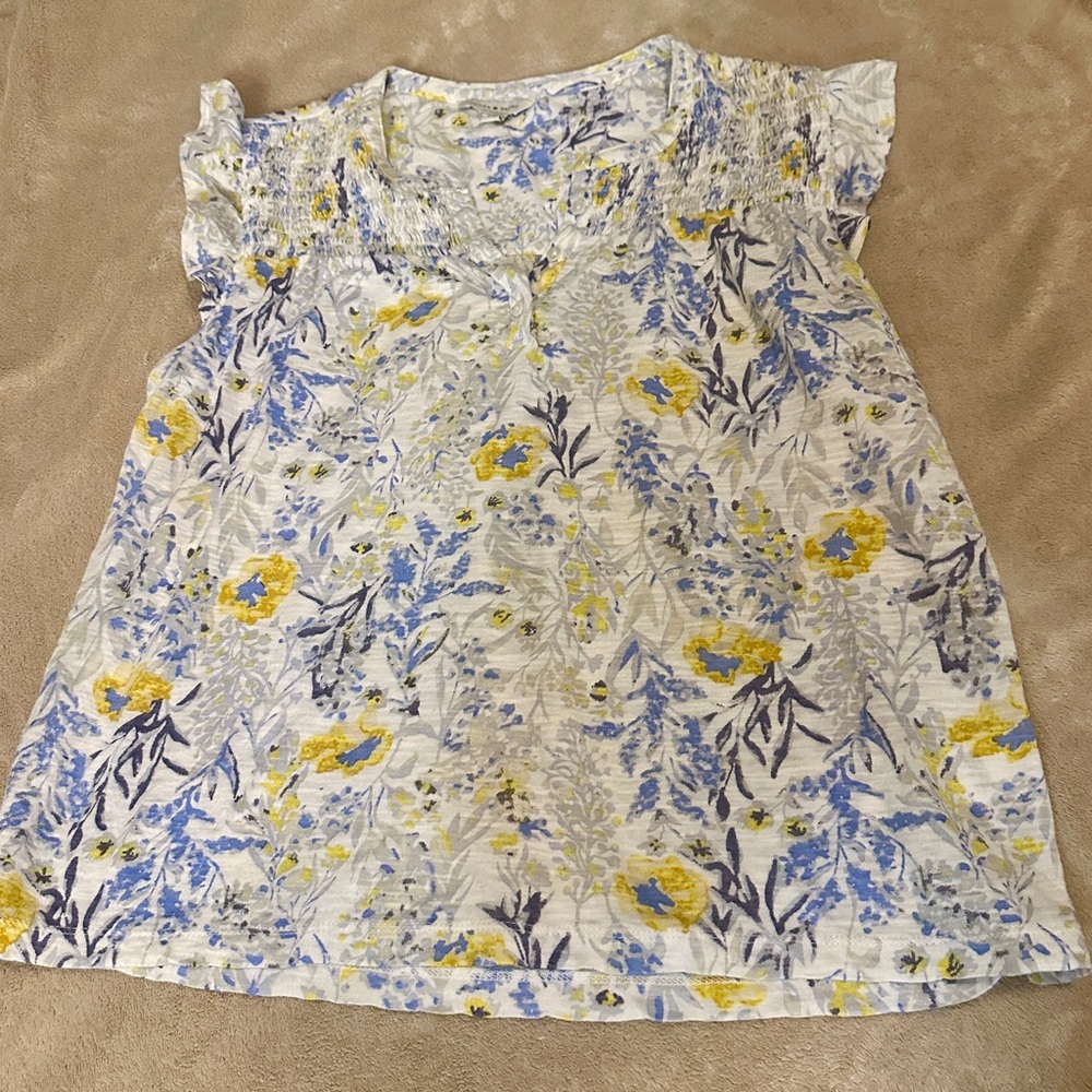 Lucky Brand Blue and Yellow Floral Top